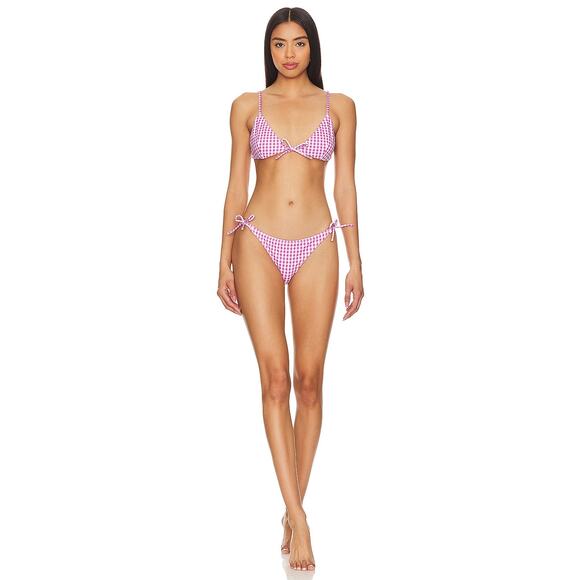 NWT CAROLINE CONSTAS Pink Orchid Gingham Adelphie Bikini Bottom & Top Swimsuit - Picture 1 of 12